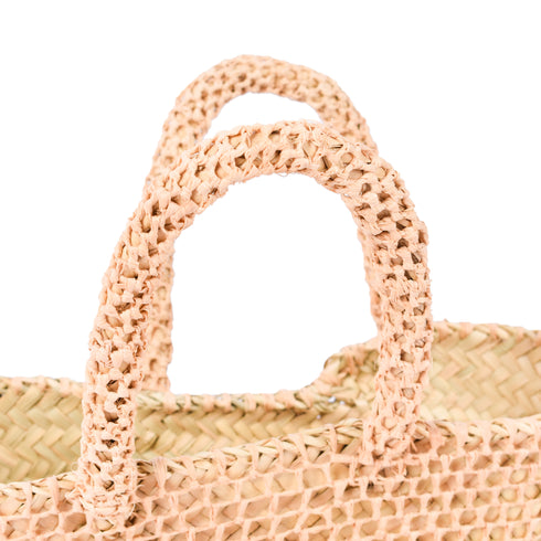 Boho Open-Weave Straw Basket - Full Raffia Detailing & Straw Handles