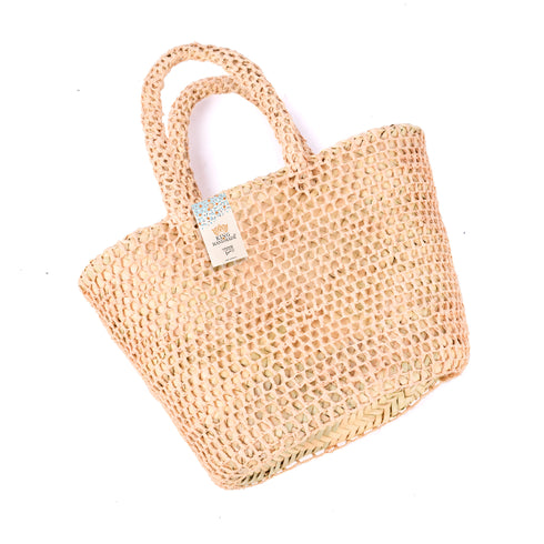 Boho Open-Weave Straw Basket - Full Raffia Detailing & Straw Handles