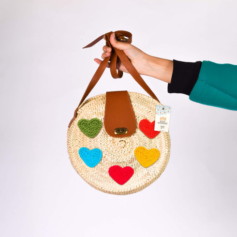 Charming Shoulder Bag with Colored Hearts and Flap Closure