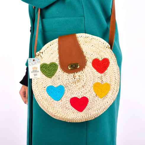 Charming Shoulder Bag with Colored Hearts and Flap Closure