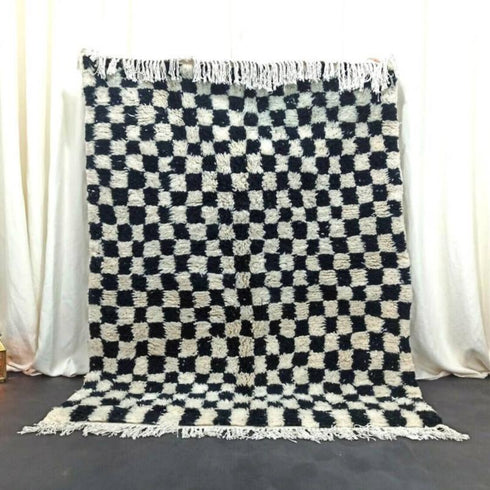 Checker Black & White Handmade Moroccan Berber Wool Rug