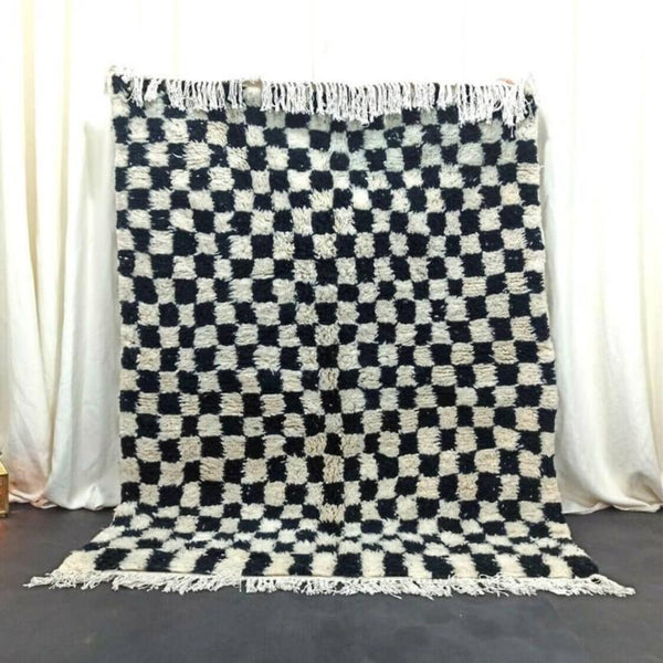 Moroccan Berber Rug – Black & White Checkered Wool Area Rug
