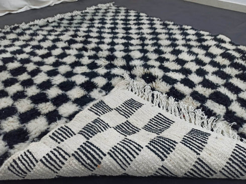 Checker Black & White Handmade Moroccan Berber Wool Rug