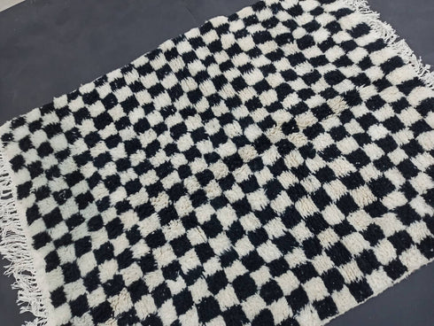 Checker Black & White Handmade Moroccan Berber Wool Rug