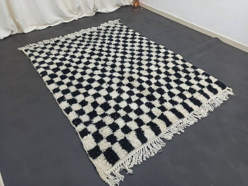 Checker Black & White Handmade Moroccan Berber Wool Rug