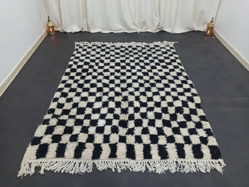 Checker Black & White Handmade Moroccan Berber Wool Rug