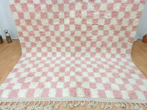 Checkered Pink Moroccan Rug – Handmade Berber Wool Carpet