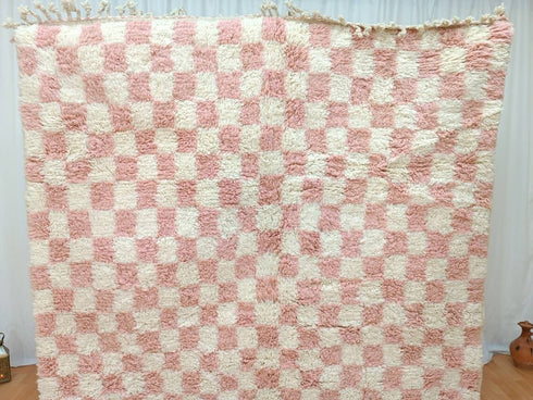 Checkered Pink Moroccan Rug – Handmade Berber Wool Carpet