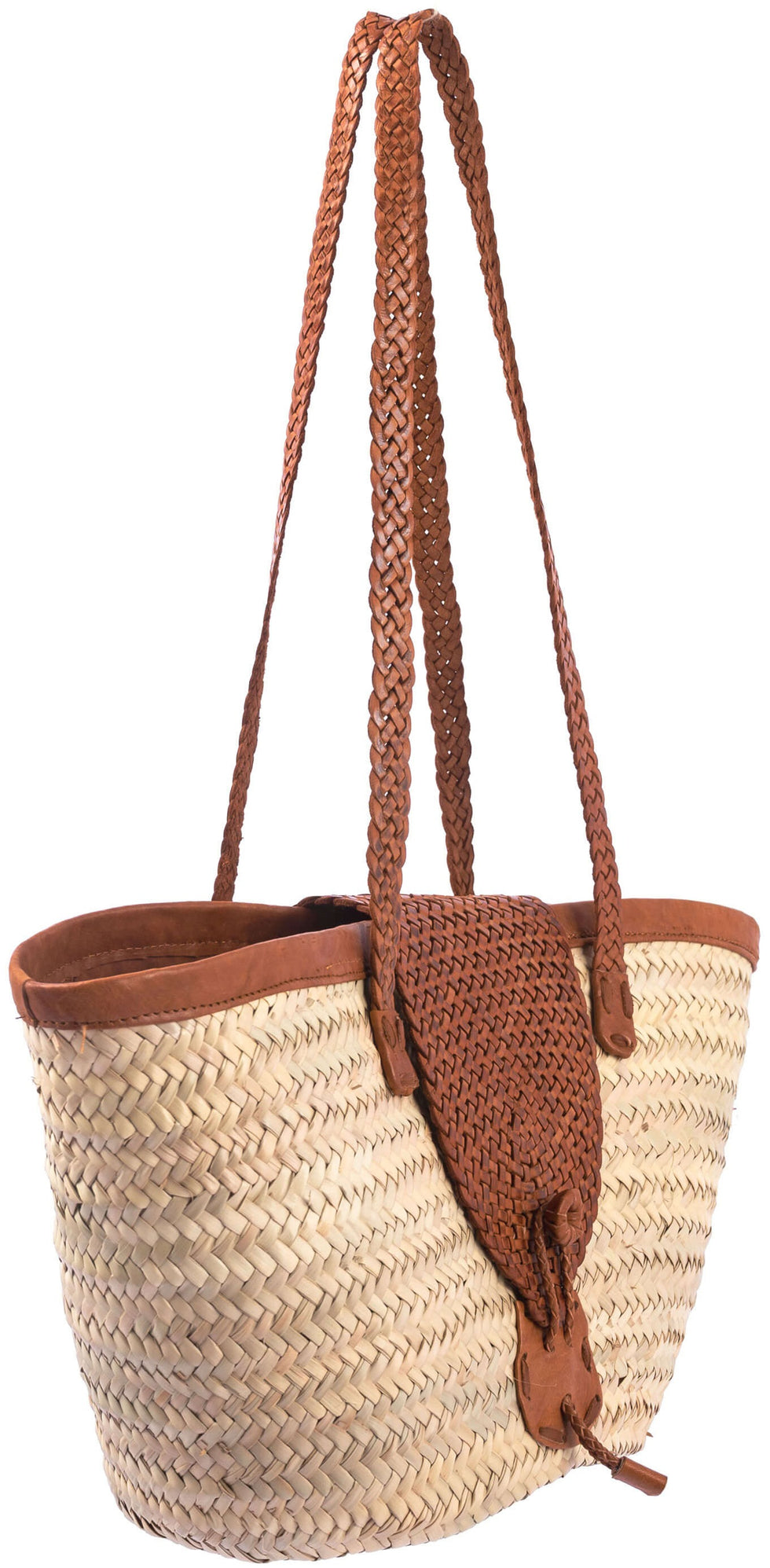 Straw Shoulder Bag – Moroccan Basket, Braided Leather Straps
