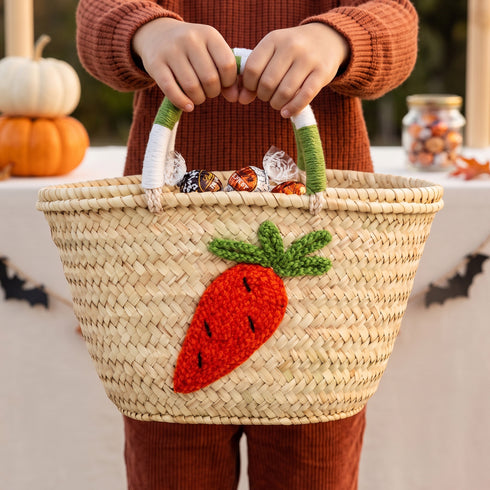 Kids Halloween Straw Basket – Carrot Embroidered Trick-or-Treat Tote