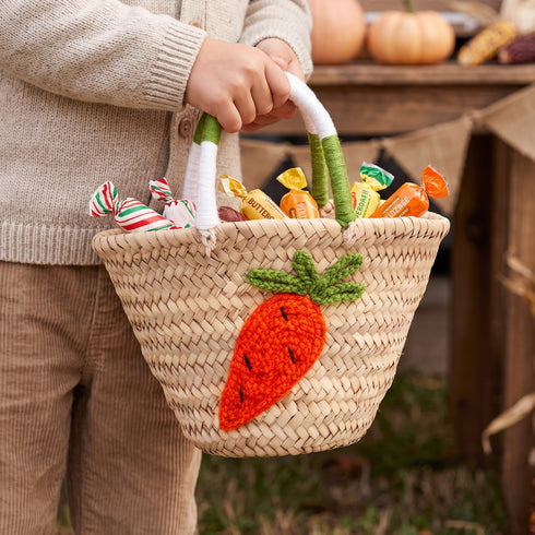 Kids Halloween Straw Basket – Carrot Embroidered Trick-or-Treat Tote
