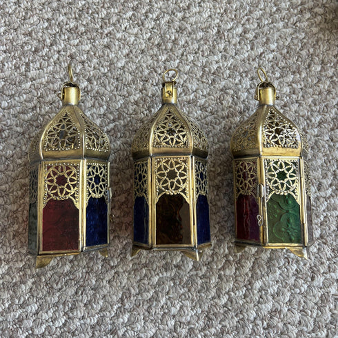 Colorful Glass Brass Moroccan Lantern - Artisan Made (CL 1004)