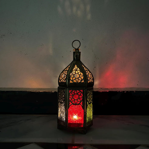 Colorful Glass Brass Moroccan Lantern - Artisan Made (CL 1004)