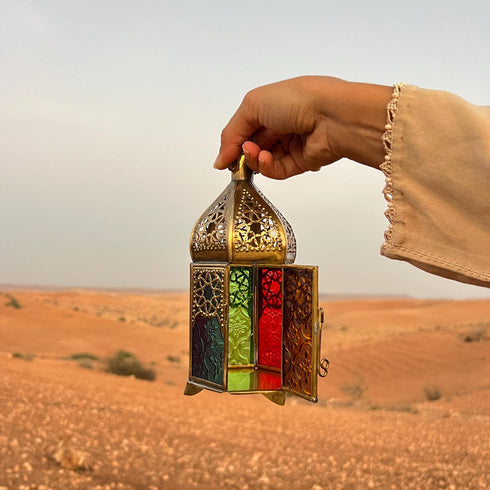 Colorful Glass Brass Moroccan Lantern - Artisan Made (CL 1004)