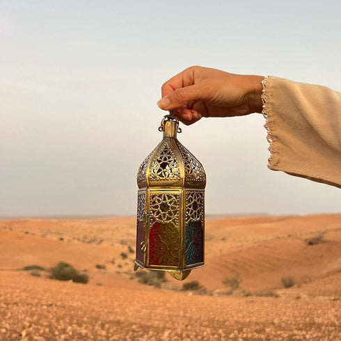Colorful Glass Brass Moroccan Lantern - Artisan Made (CL 1004)