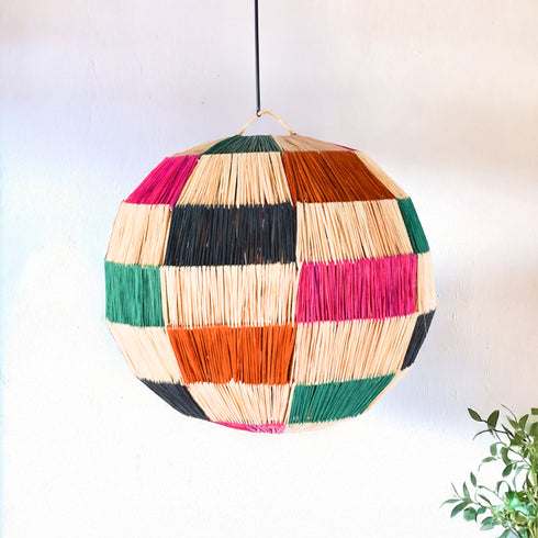 Colorful Round Raffia Lamp | Moroccan Handmade Ceiling Lampshade!
