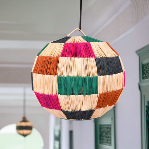 Colorful Round Raffia Lamp | Moroccan Handmade Ceiling Lampshade!
