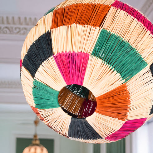 Colorful Round Raffia Lamp | Moroccan Handmade Ceiling Lampshade!
