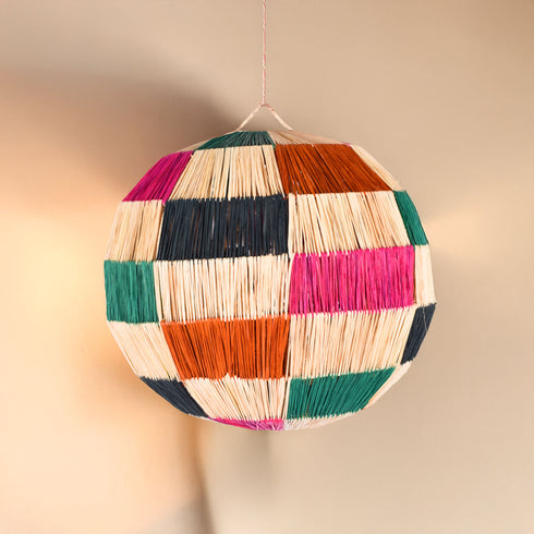 Colorful Round Raffia Lamp | Moroccan Handmade Ceiling Lampshade!