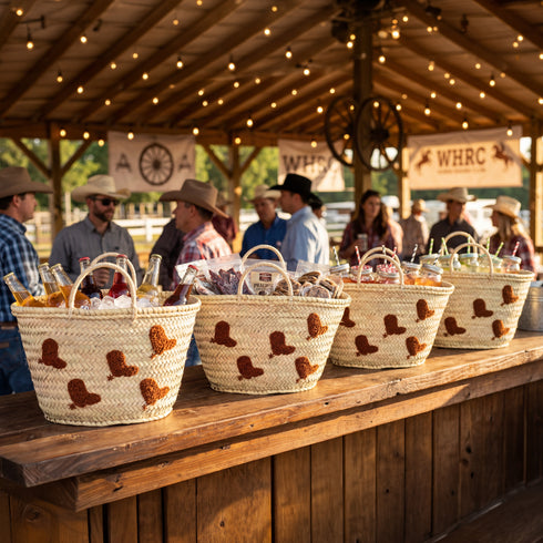 Cowboy Boots Embroidered Straw Basket – Western Style Gift Tote for Horse Riding Events 🐎
