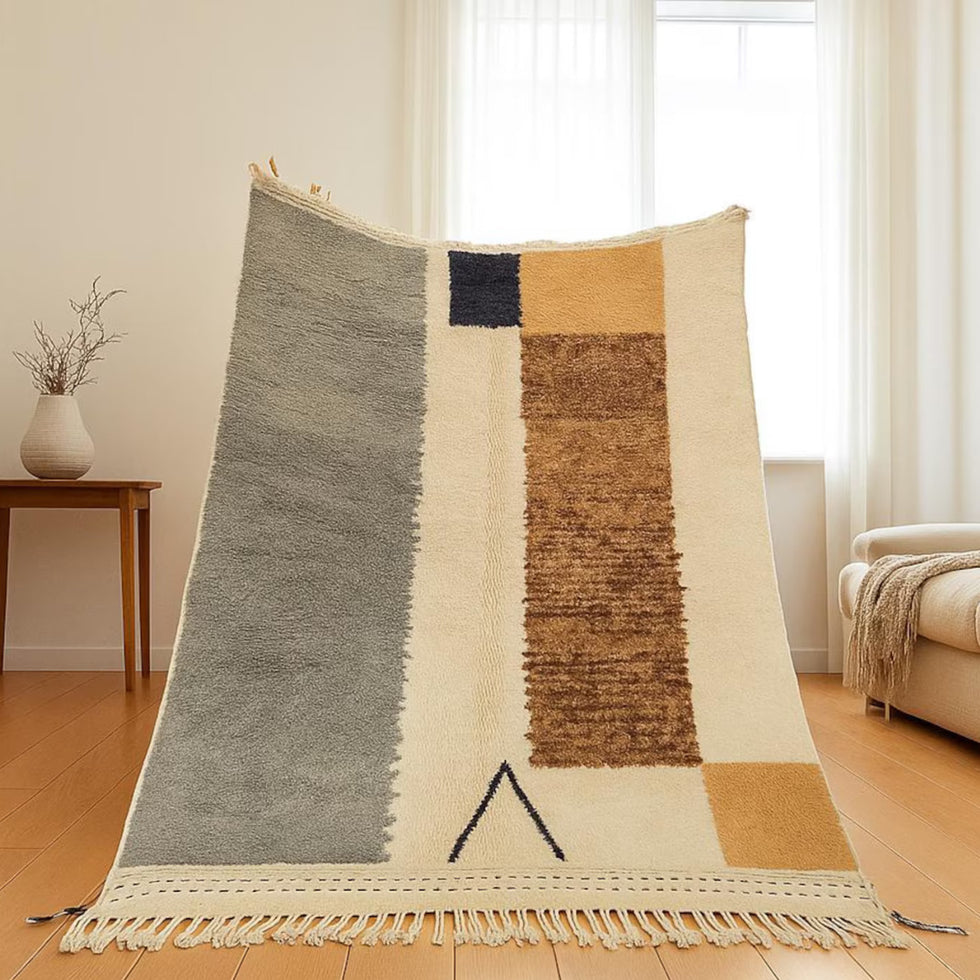Moroccan Berber Rug – Gray & Cream Striped Wool Rug
