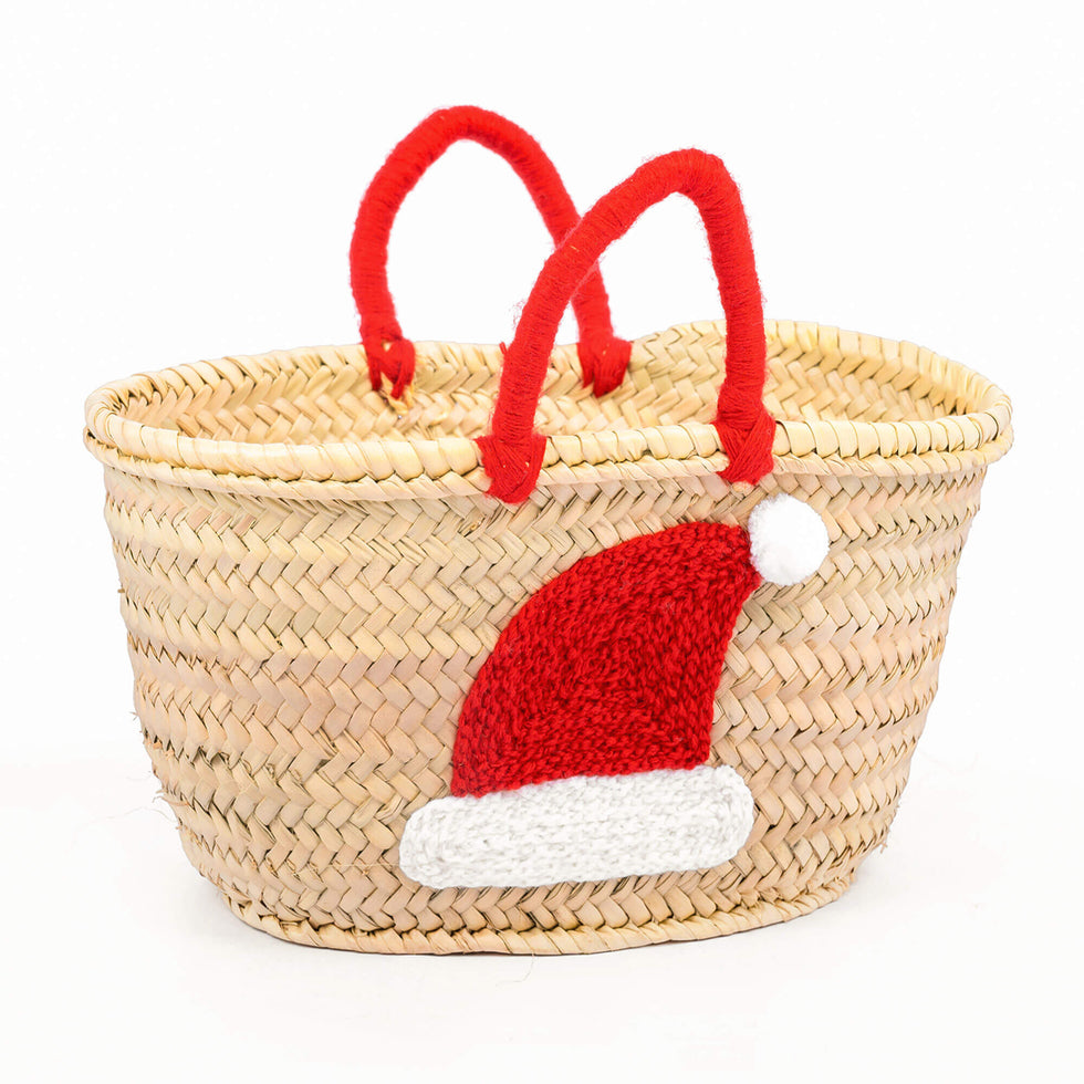 Straw Beach Bag – Santa Hat Christmas Moroccan Tote