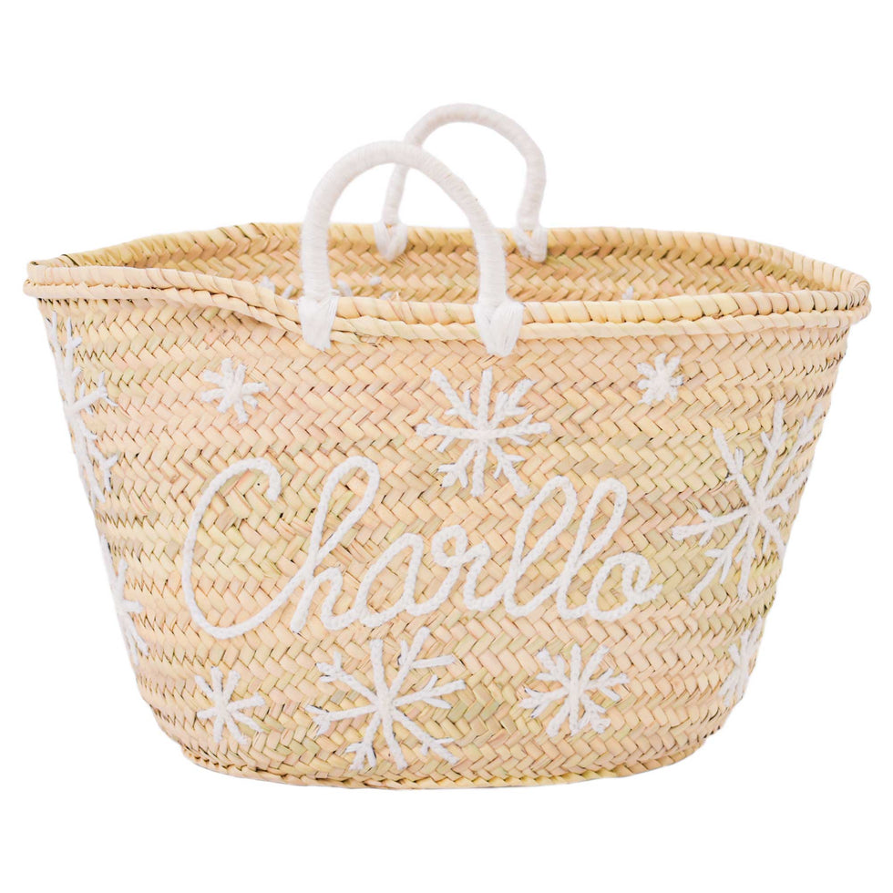 Personalized Straw Bag – Snowflake Christmas Moroccan Tote