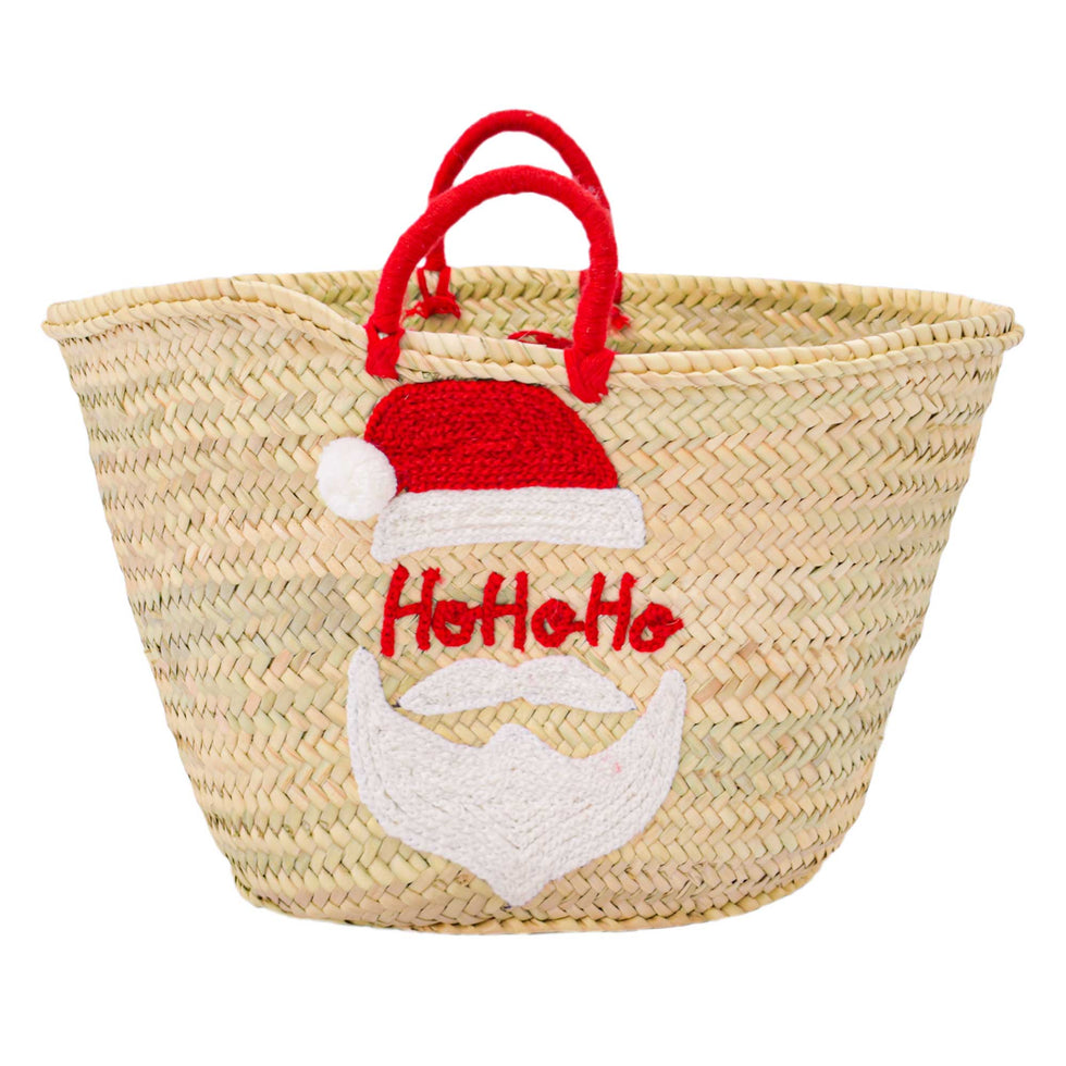 HoHoHo Santa Straw Basket Bag – Large