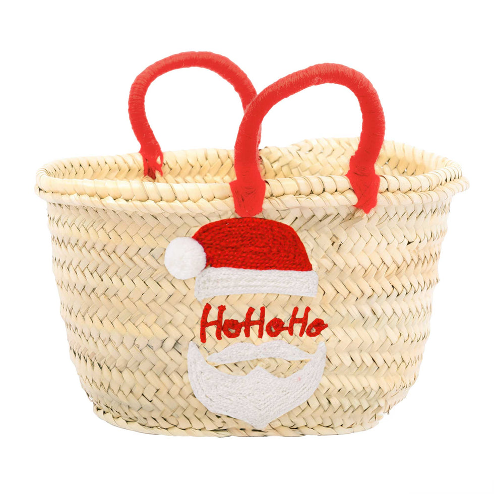HoHoHo Santa Straw Basket Bag – Medium