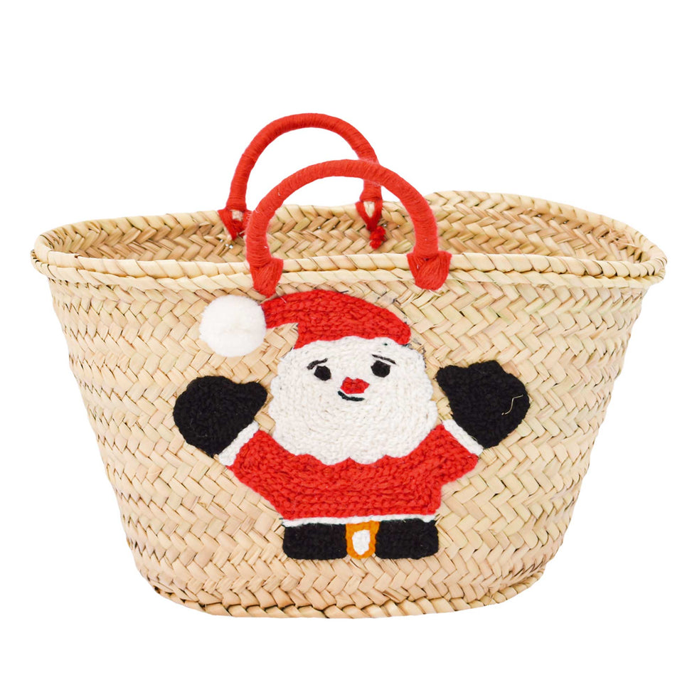 Personalized Santa Straw Basket Bag – Medium
