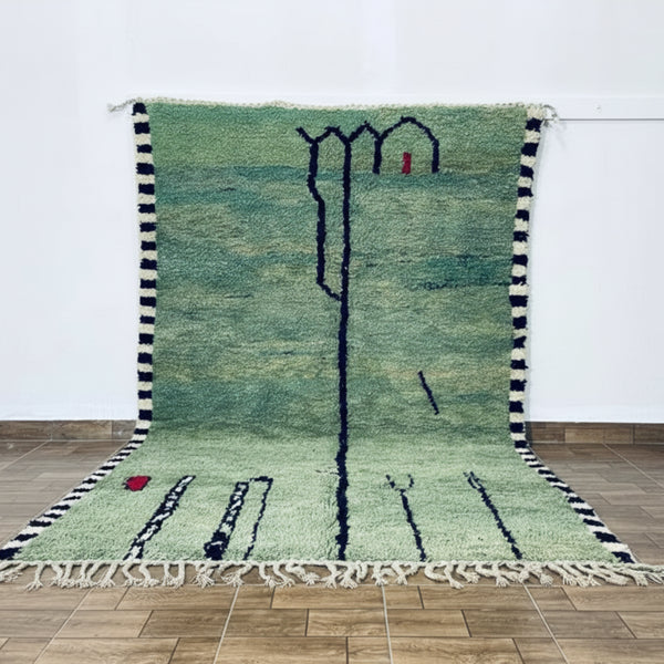 Beni Ourain Rug – Mint Green Plush Checkered Wool Area Rug