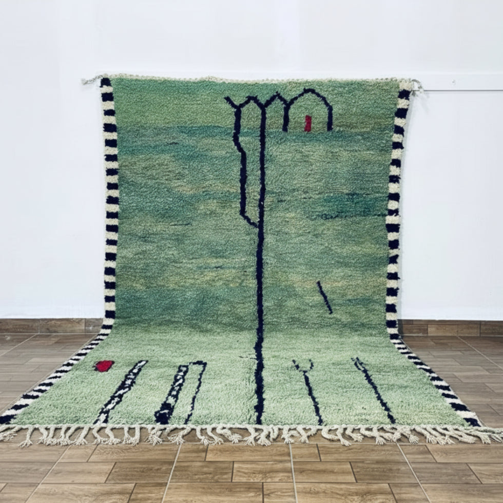 Beni Ourain Rug – Mint Green Plush Checkered Wool Area Rug