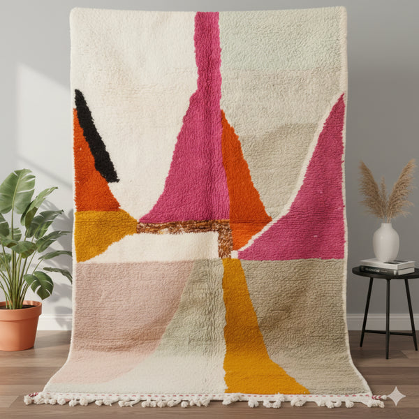 Beni Ourain Rug – Multicolor Geometric Wool Area Rug