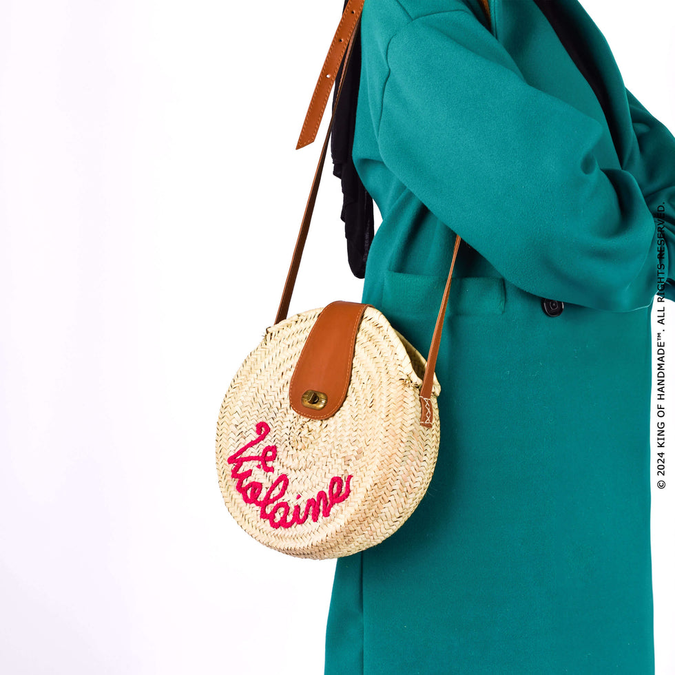 Personalized Round Straw Crossbody – Embroidered Bag