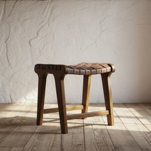 Handcrafted Moroccan Leather Chair & Footstool - Dark Brown