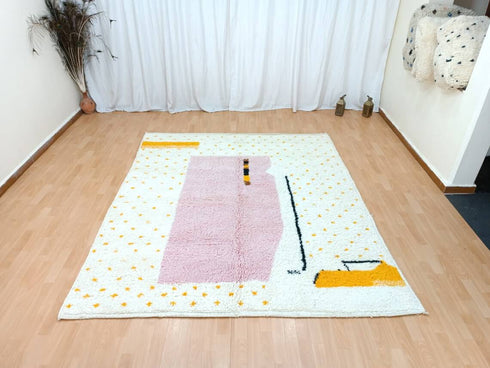 Dotted Wool Rug | Custom Handmade Berber Rug | Pink & Yellow