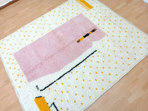 Dotted Wool Rug | Custom Handmade Berber Rug | Pink & Yellow