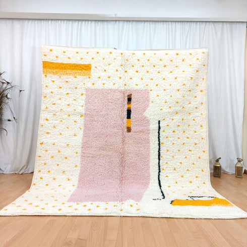 Dotted Wool Rug | Custom Handmade Berber Rug | Pink & Yellow