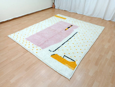 Dotted Wool Rug | Custom Handmade Berber Rug | Pink & Yellow