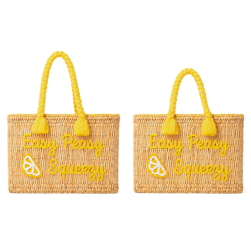 Straw Beach Tote – 'Easy Peasy Squeezy' Embroidered Bag