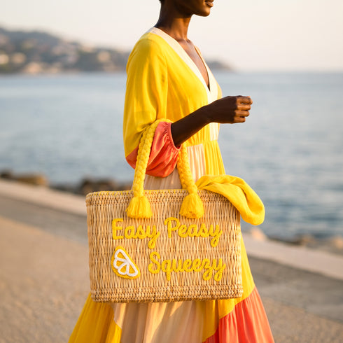 Easy Peasy Lemon Squeezy Personalized Moroccan Wicker Bag ☀️ | Embroidered Summer Tote