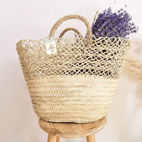 Eco-Friendly Doum Palm Woven Basket | Stylish Openwork Design