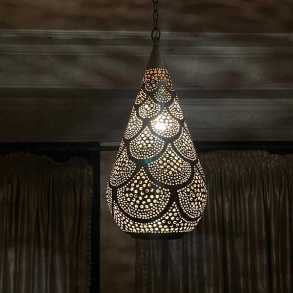 Moroccan Pendant Light – Brass Teardrop Perforated