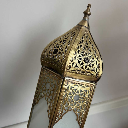 Elegant Moroccan White Glass Brass Lantern (CL 1008)