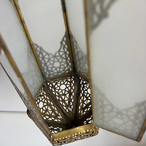Elegant Moroccan White Glass Brass Lantern (CL 1008)