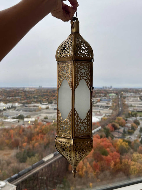 Elegant Moroccan White Glass Brass Lantern (CL 1008)