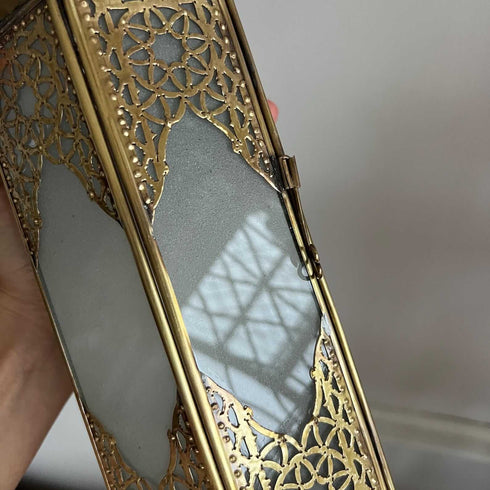 Elegant Moroccan White Glass Brass Lantern (CL 1008)