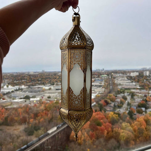 Elegant Moroccan White Glass Brass Lantern (CL 1008)