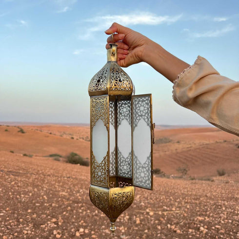 Elegant Moroccan White Glass Brass Lantern (CL 1008)