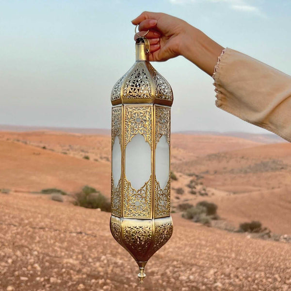 Elegant Moroccan White Glass Brass Lantern (CL 1008)